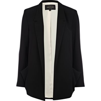 Black draped pocket boxy blazer