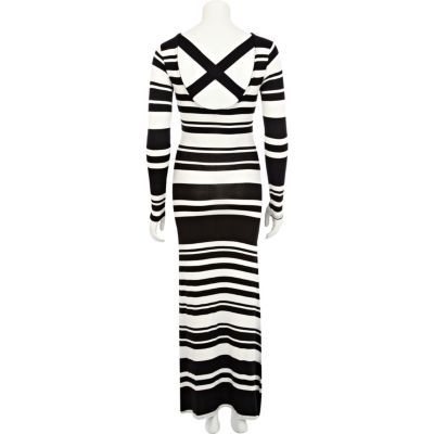 Black and white stripe cross back maxi dress