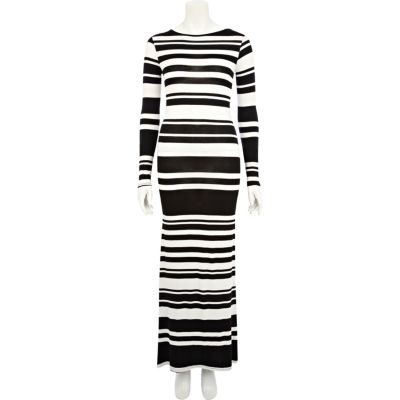 Black and white stripe cross back maxi dress