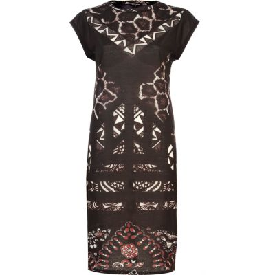 Black tribal print column dress