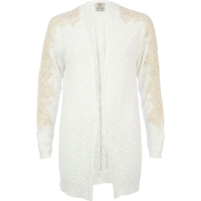 Cream lace insert longline cardigan
