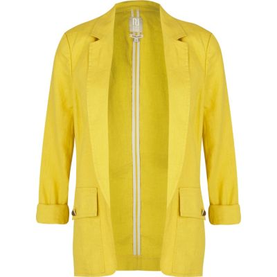 Yellow linen unlined blazer 