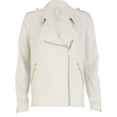 Beige linen biker jacket 