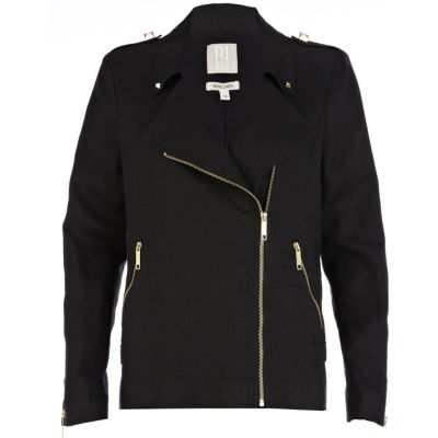 Black linen biker jacket 