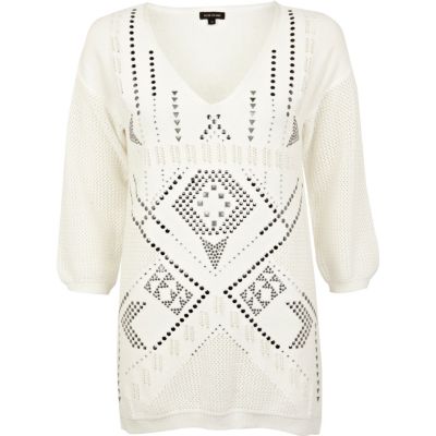 Cream aztec stud jumper dress