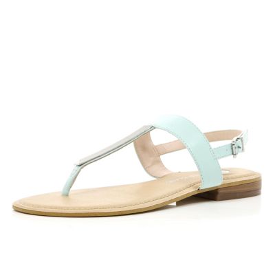 Green metal T bar sandals
