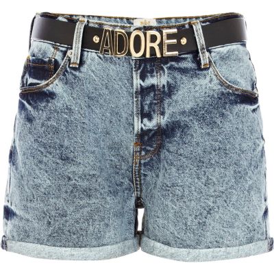Light wash adore belted denim shorts