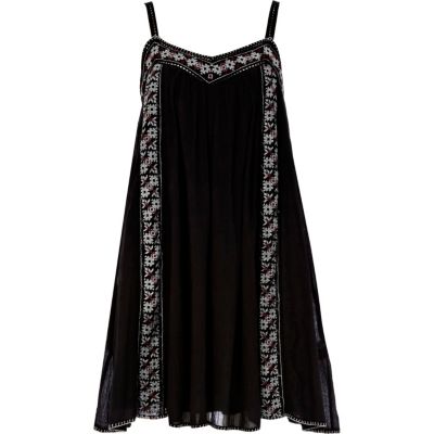 Black embroidered swing cami dress