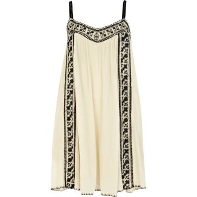 Cream embroidered swing cami dress