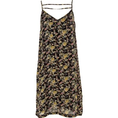 Black floral print strap cami dress