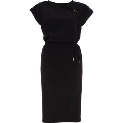 Black wrap utility short sleeve dress