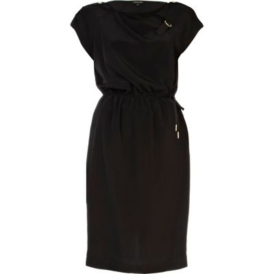 Black short sleeve utility wrap dress