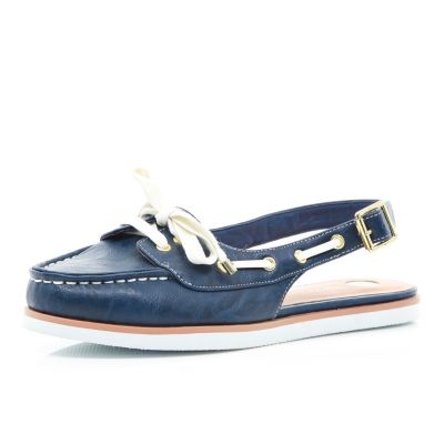 Navy sling back boat shoes