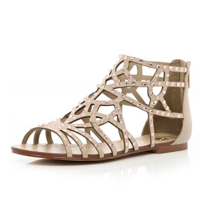 Pink diamante embellished caged sandals