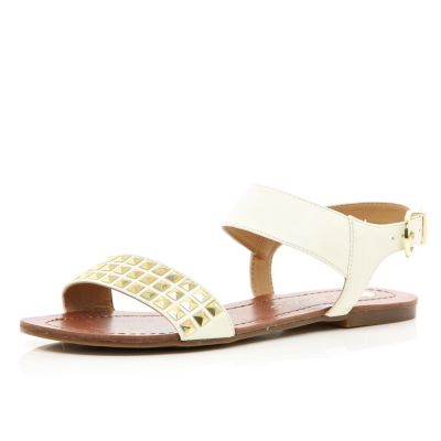 White studded panel sandals