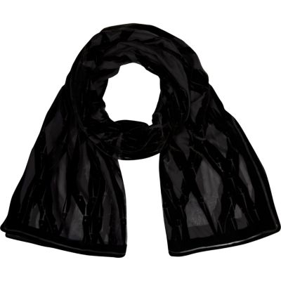 Black devore pattern long scarf