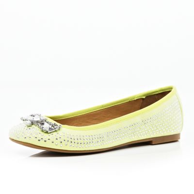 Green jewel embellished ballet pumps