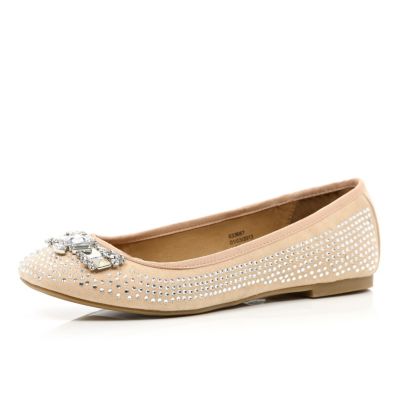Pink jewel embellished ballet pumps