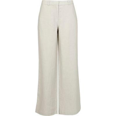 Beige linen wide leg trousers 