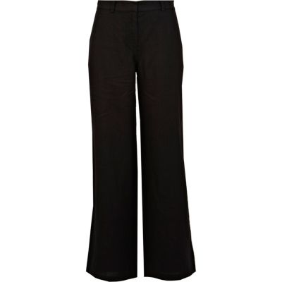 Black linen wide leg trousers 