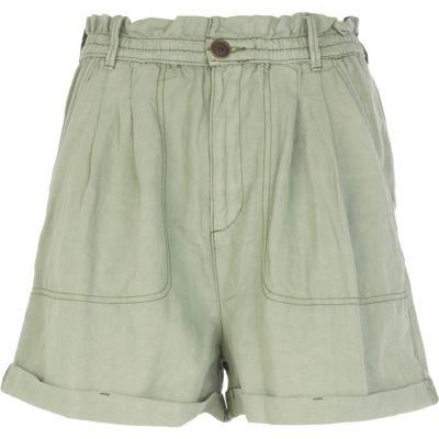 Green paper bag waist cargo shorts