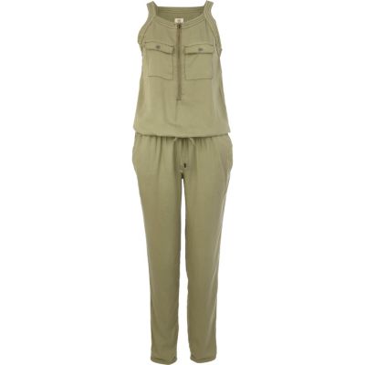 Green utility casual jumpsuit