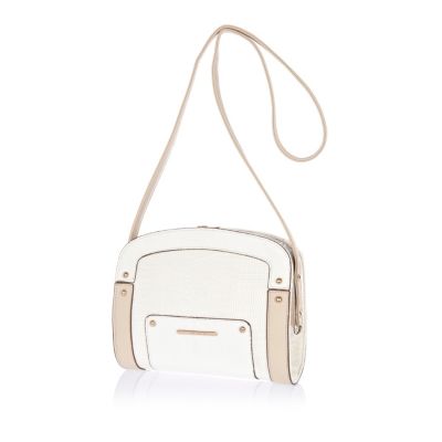 White contrast croc panel mini frame bag