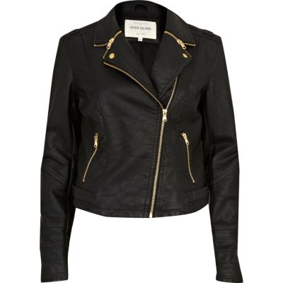 Black leather look biker jacket 
