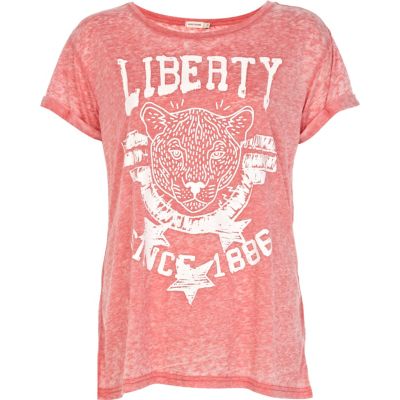 Pink burnout Liberty tiger print t-shirt