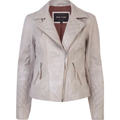Beige leather biker jacket 