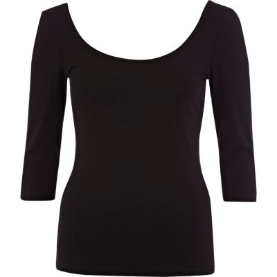 Black scoop neck backless ballerina top