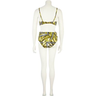 Green tribal print cut out bikini briefs