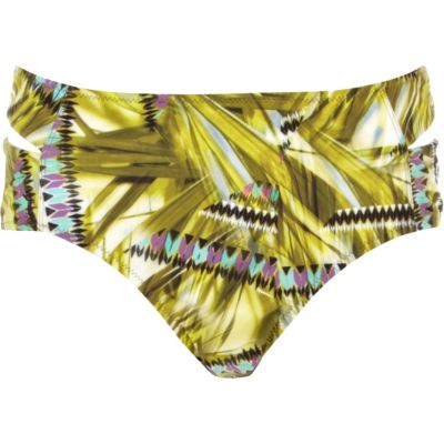 Green tribal print cut out bikini briefs