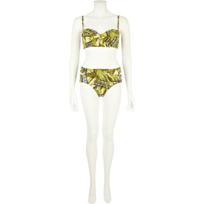 Green tribal print cut out bikini briefs