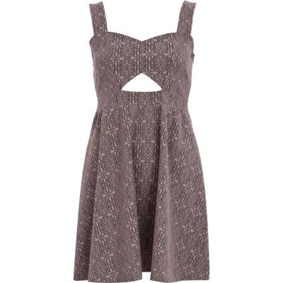 Purple tile print cut out skater dress