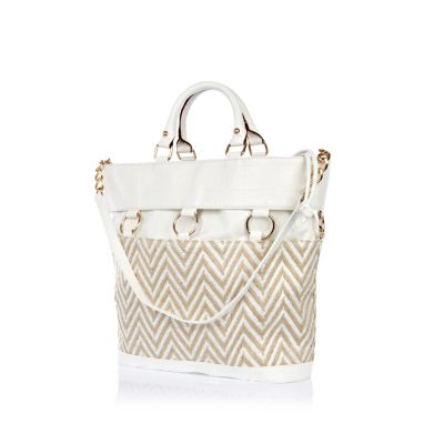 White chevron panel bucket bag