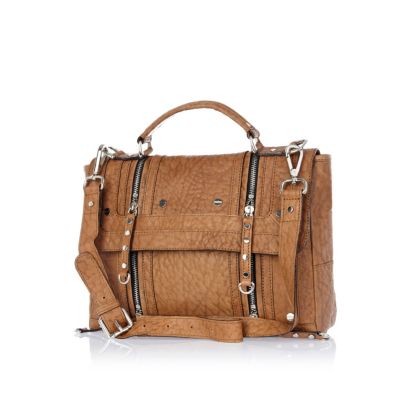 Beige tumbled leather satchel 