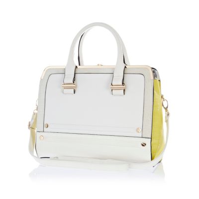 White colour block metal plate square bag