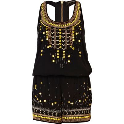 Black embellished racer back smart playsuit