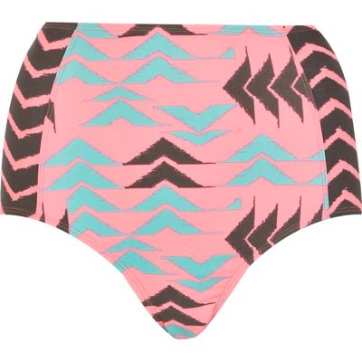 Pink chevron print high waist bikini bottoms