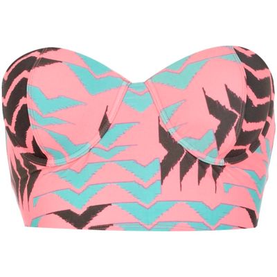 Pink chevron print bustier bikini top