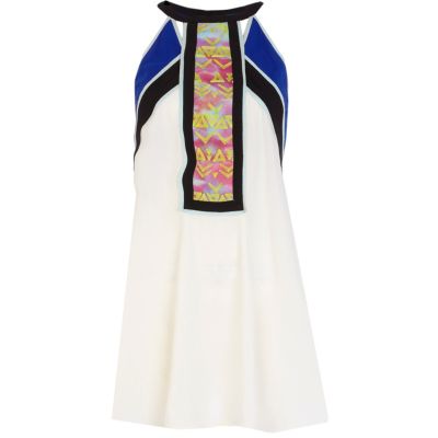White racer front contrast panel dress 