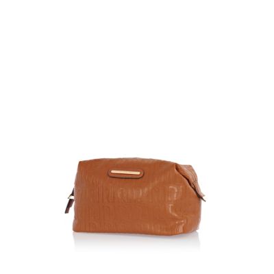 Beige RI embossed make up bag