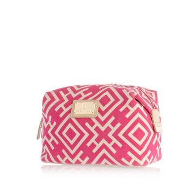 Pink geometric print make up bag