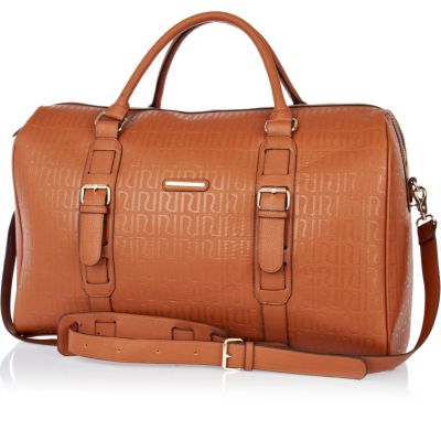 Brown RI embossed weekend bag