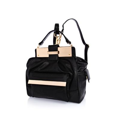 Black metal plate geometric back pack