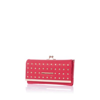 Pink embellished clip top purse