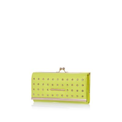 Lime gem embellished clip top purse