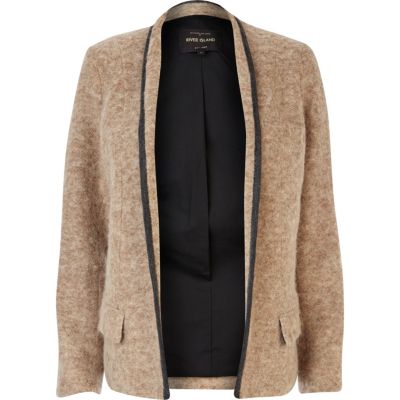 Beige contrast trim smart jacket
