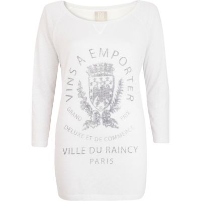 White print longline raglan sleeve top